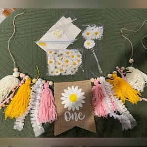 Daisy Themed First Birthday Banner with Tassels